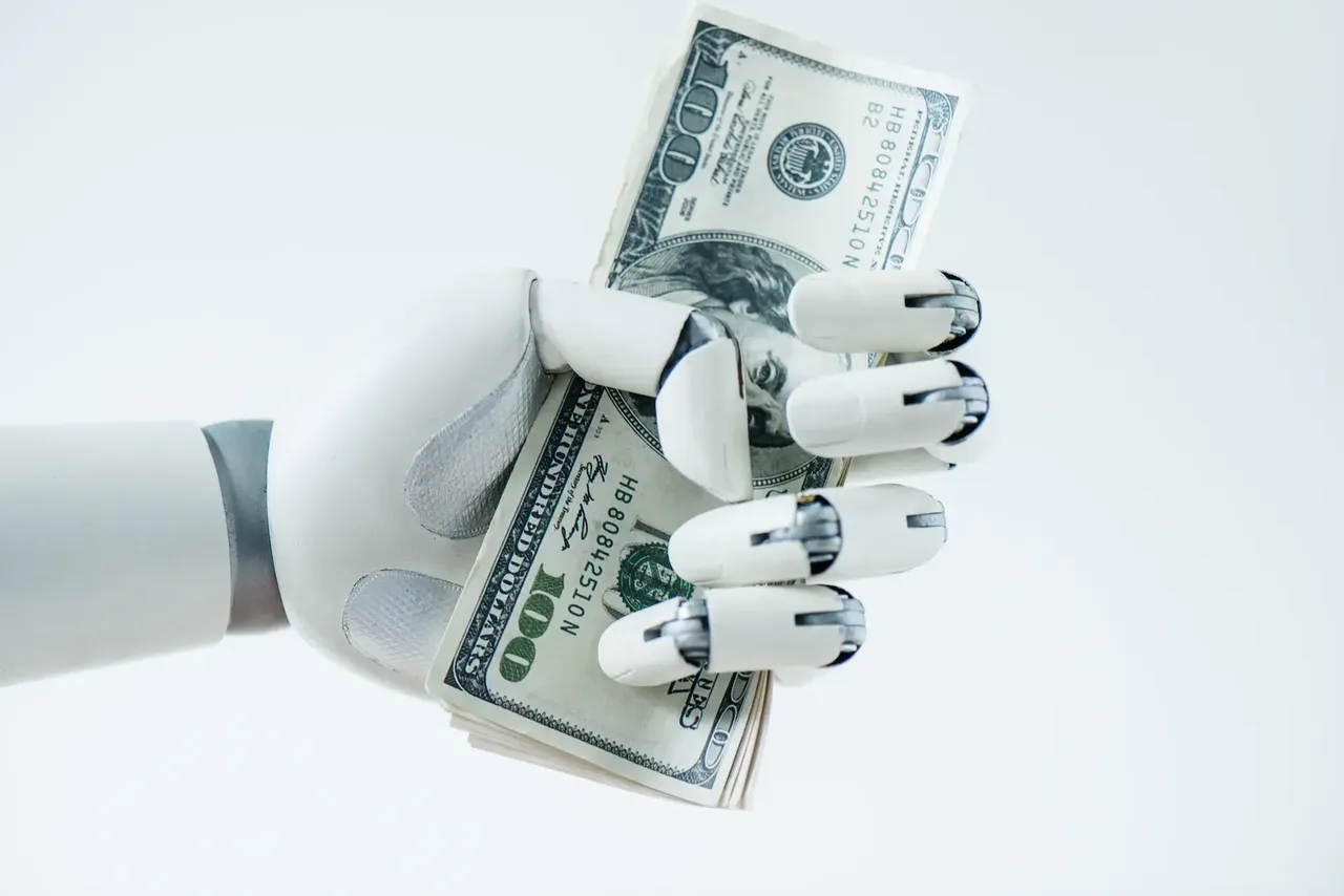 Ai wealth robotic hand clutching currency
